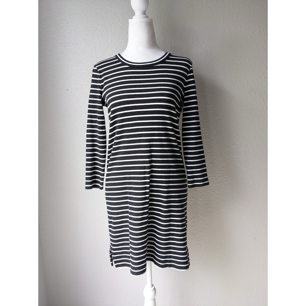 Madewell Black‎ & White Striped Cotton Keyhole Knee Length Dress Size XS N26AX